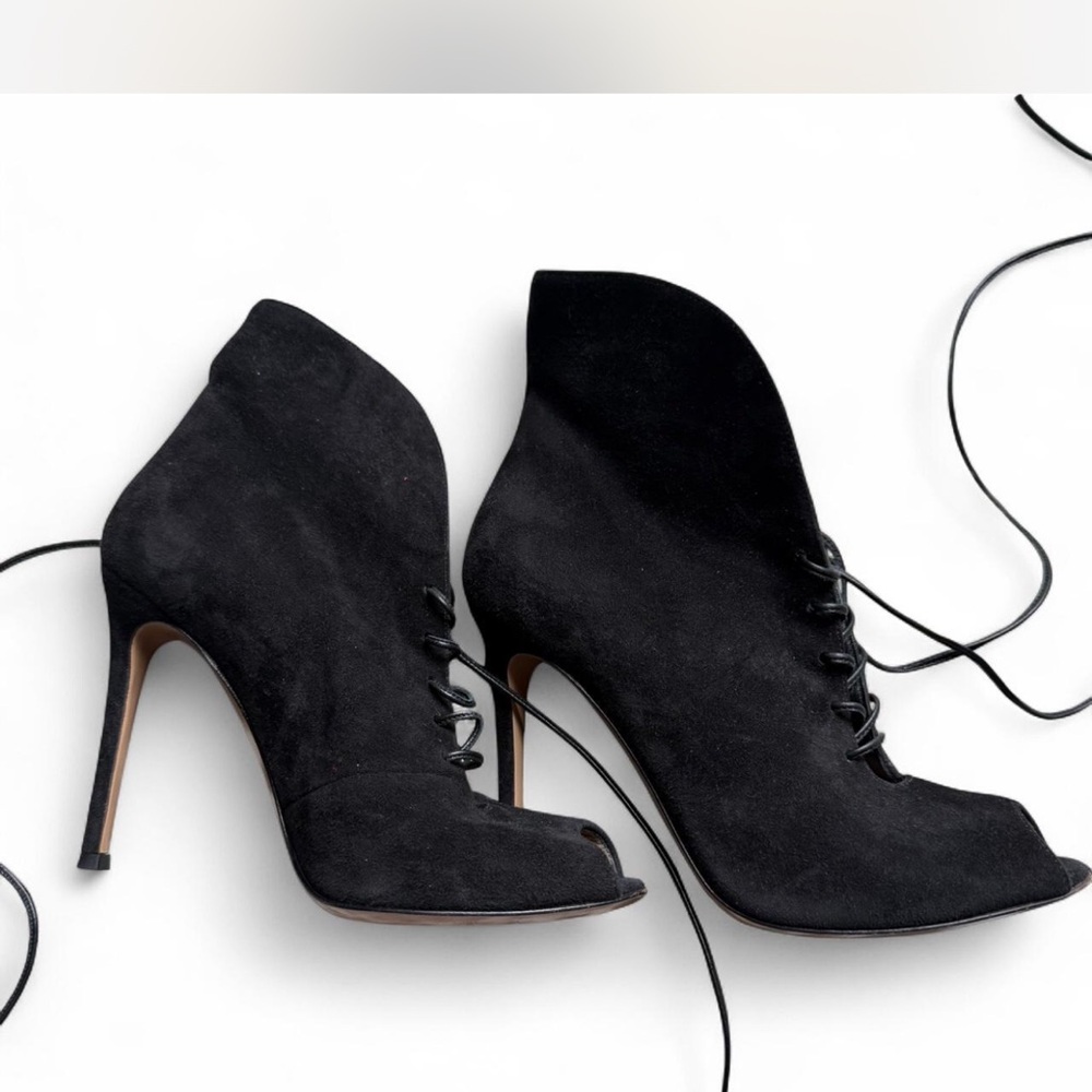 Like New Black Lace Peep Toe Stiletto Booties | Elegant Evening Heels